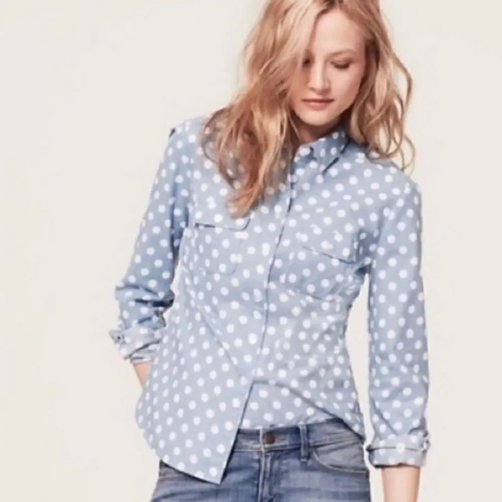 Talbots Women's Blue Cotton Button-Down Polka Dot Shirt
